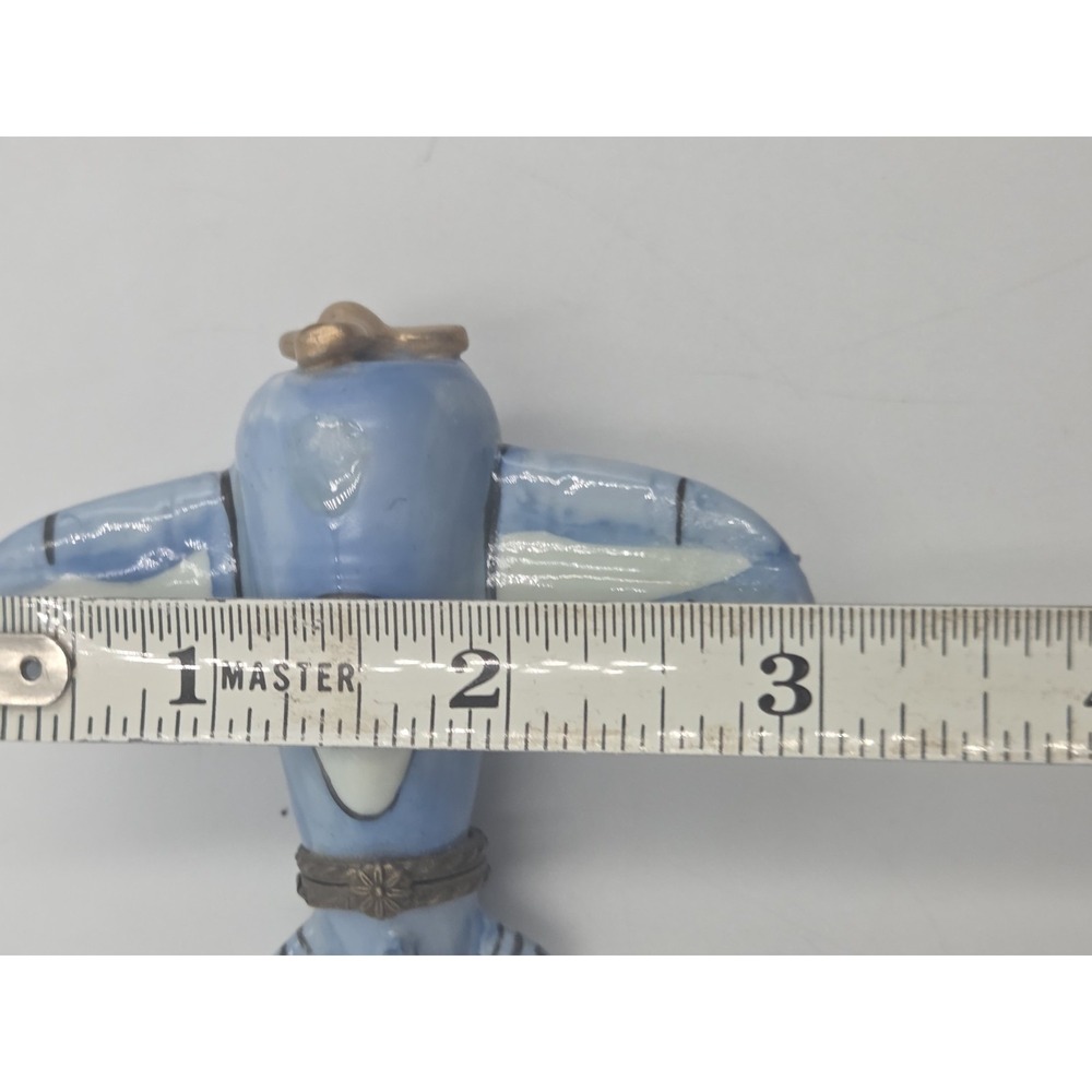 Vintage Airplane Pill Trinket Box Ceramic Aviation Keepsake Clasp Blue White - Picture 9 of 9